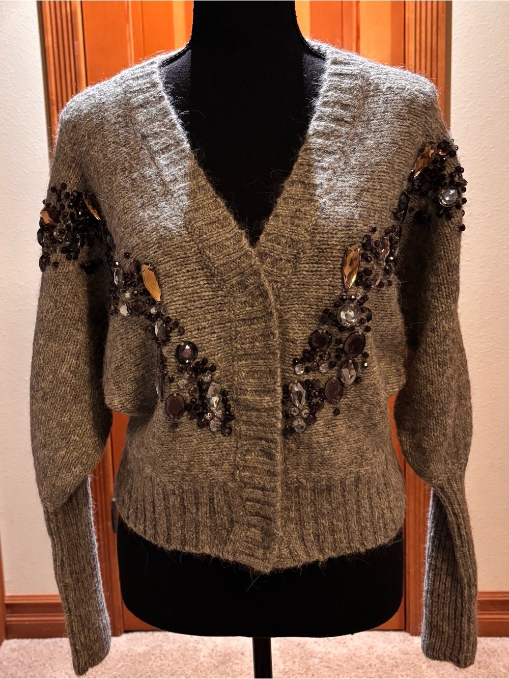 H & M Embellished Gray V-Neck Women's Sweater, size S